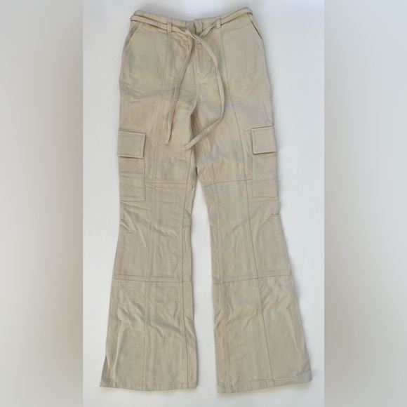 Lovers + Friends Women's Cream Beige Ollie Cargo Trouser Flare Leg Size XS, NWT - Picture 2 of 11